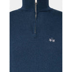 La Martina Blue Wool Men Sweater with Half Zip Closure LA-13107-XXL