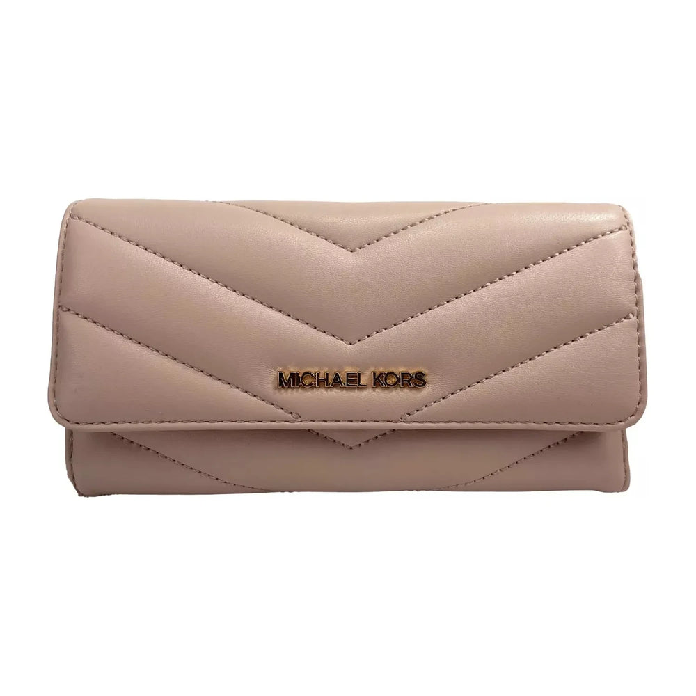 Michael Kors Jet Set Travel Large Quilted Leather Trifold Wallet Powder Blush 85328