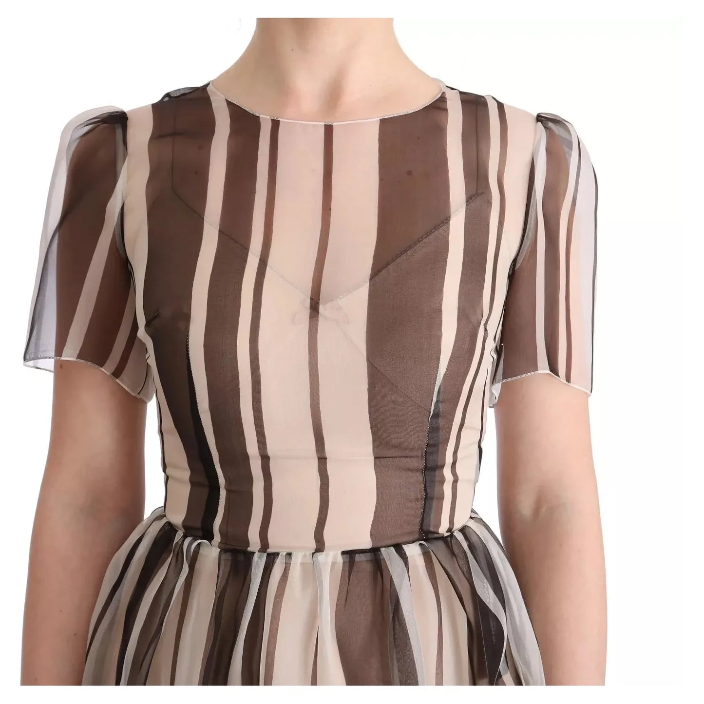 Dolce & Gabbana Beige Brown Striped Silk Sheath Dress SIG60600-40