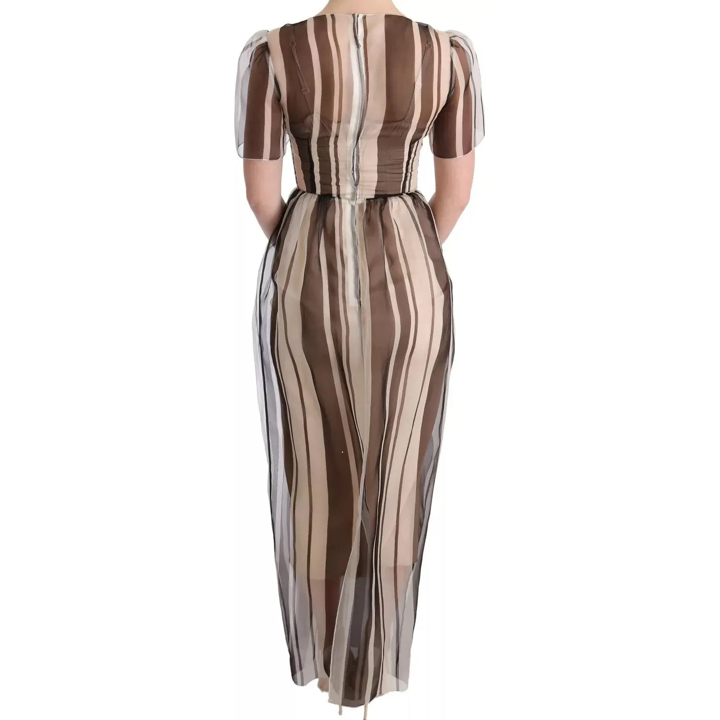 Dolce & Gabbana Beige Brown Striped Silk Sheath Dress SIG60600-40