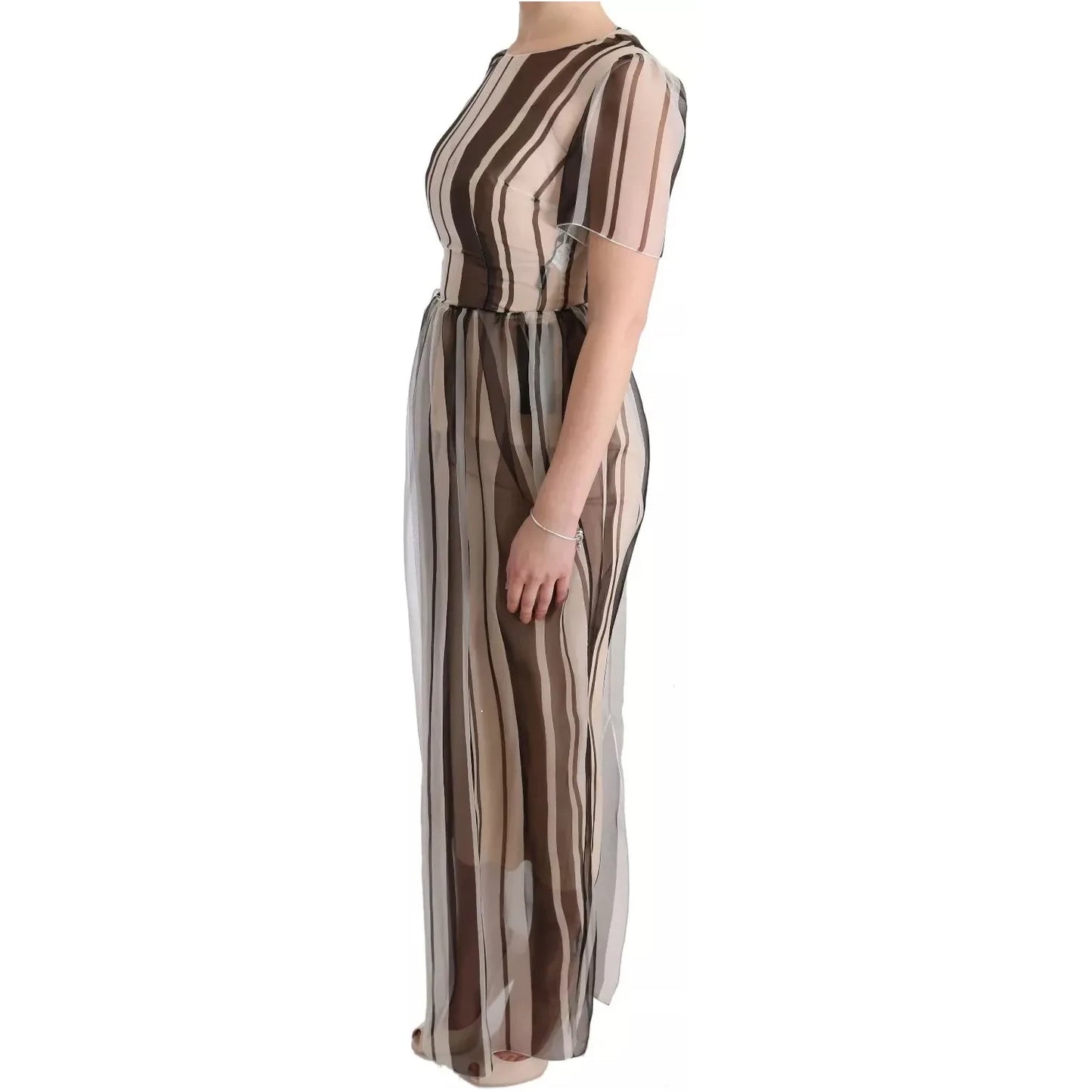 Dolce & Gabbana Beige Brown Striped Silk Sheath Dress SIG60600-40