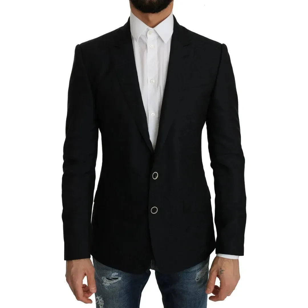 Dolce & Gabbana Blue Jacquard Slim Floral Jacket Blazer JKT1286