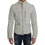 Dolce & Gabbana Leather White Biker Motorcycle Jacket Dolce & Gabbana Dark Gray