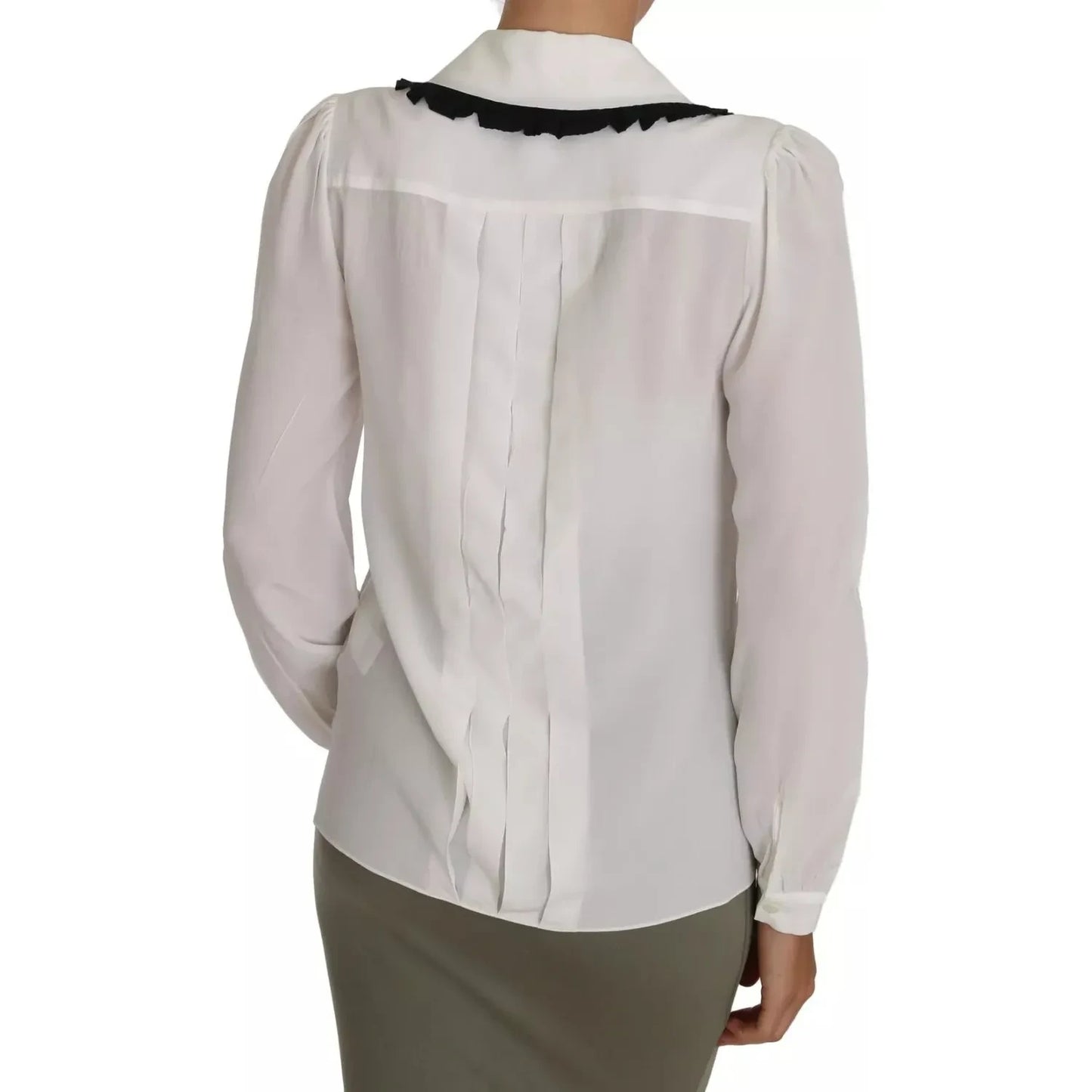 Dolce & Gabbana White Silk Shirt Ruffle Rouded Collar Blouse TSH2739
