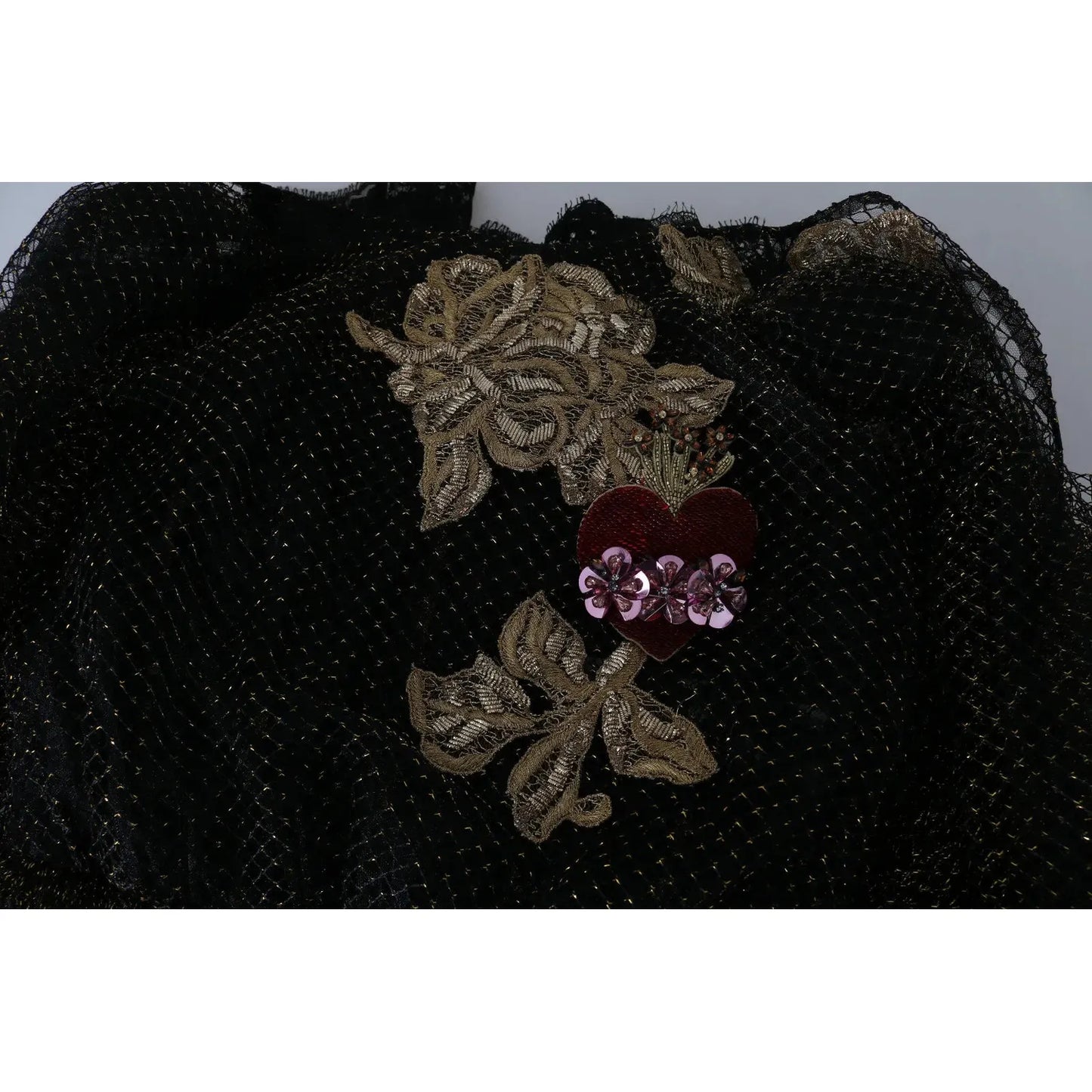 Dolce & Gabbana Black Gold Crystal Heart A-line Dress DR1583-38