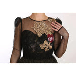 Dolce & Gabbana Black Gold Crystal Heart A-line Dress DR1583-38