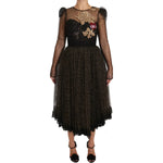 Dolce & Gabbana Black Gold Crystal Heart A-line Dress DR1583-38