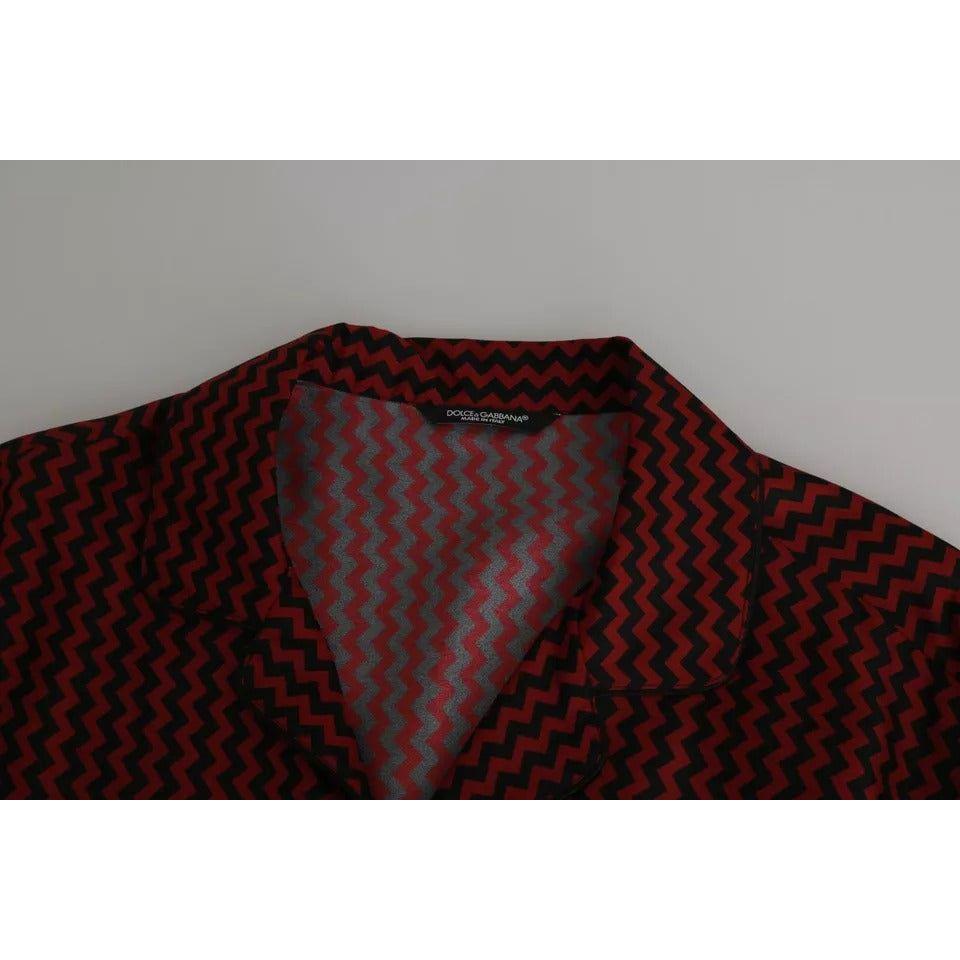 Dolce & Gabbana Black Red Zigzag Pattern Casual Shirt TSH4479-41