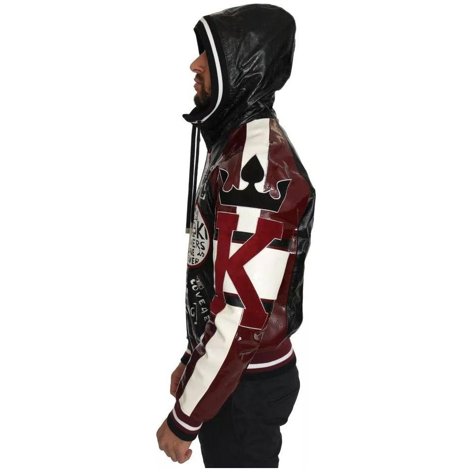 Dolce & Gabbana Black Bordeaux Hooded Leather DG King of Love Jacket JKT2283-50