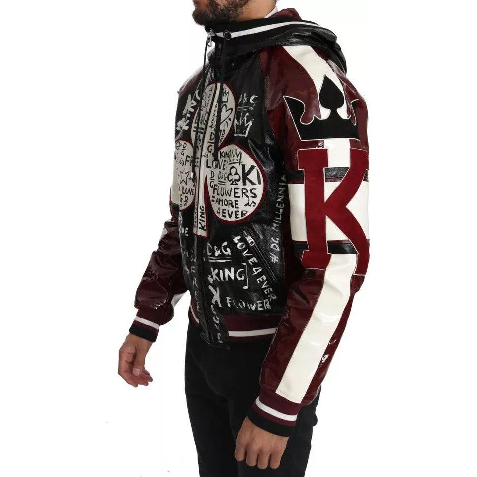 Dolce & Gabbana Black Bordeaux Hooded Leather DG King of Love Jacket JKT2283-50