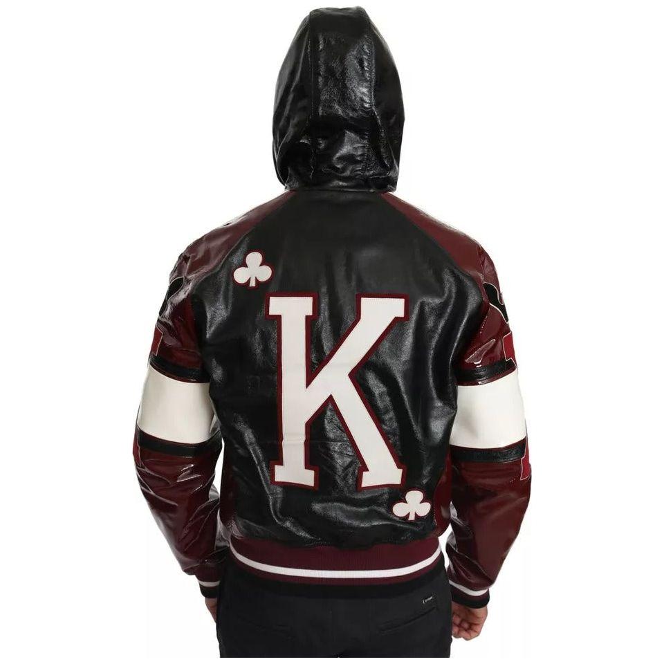 Dolce & Gabbana Black Bordeaux Hooded Leather DG King of Love Jacket JKT2283-50