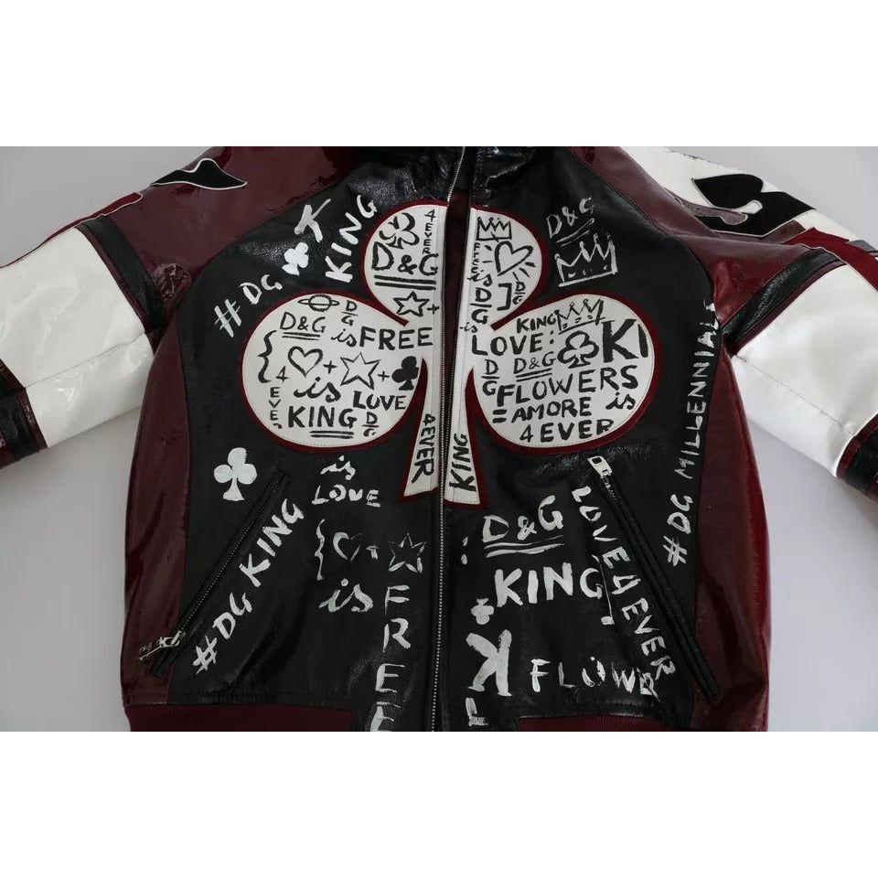 Dolce & Gabbana Black Bordeaux Hooded Leather DG King of Love Jacket JKT2283-50