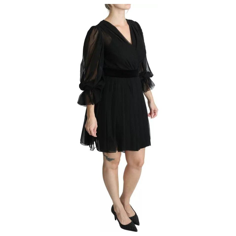 Dolce & Gabbana Black Mesh Pleated Mini Silk Blend Dress DR2644-42