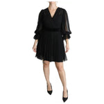 Dolce & Gabbana Black Mesh Pleated Mini Silk Blend Dress DR2644-42