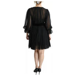 Dolce & Gabbana Black Mesh Pleated Mini Silk Blend Dress DR2644-42