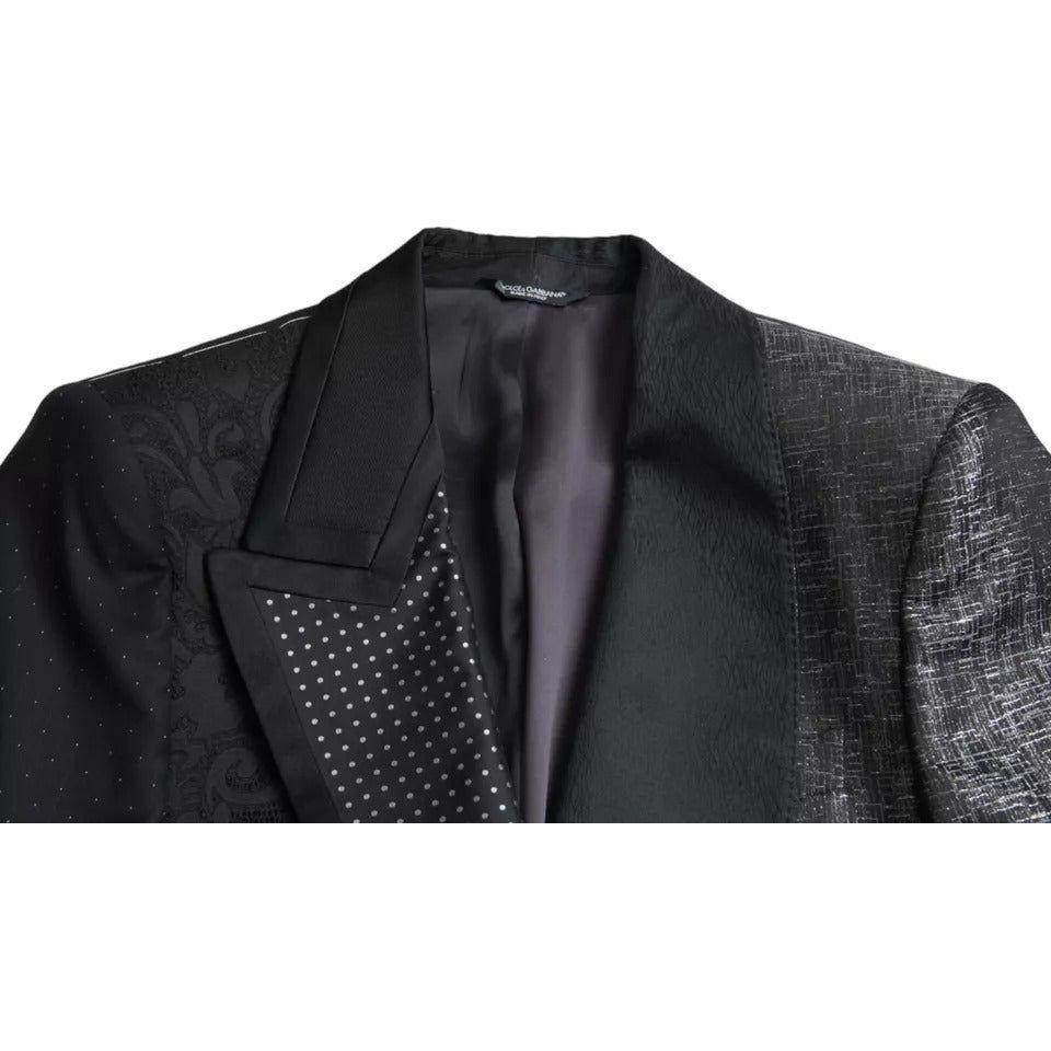 Dolce & Gabbana Black Silver Silk Single Breasted Coat Blazer JKT4045-50
