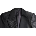 Dolce & Gabbana Black Silver Silk Single Breasted Coat Blazer JKT4045-50