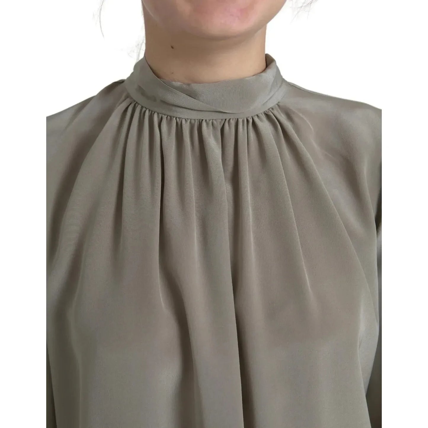 Dolce & Gabbana Gray Mock Neck Long Sleeves Top Blouse TSH83759
