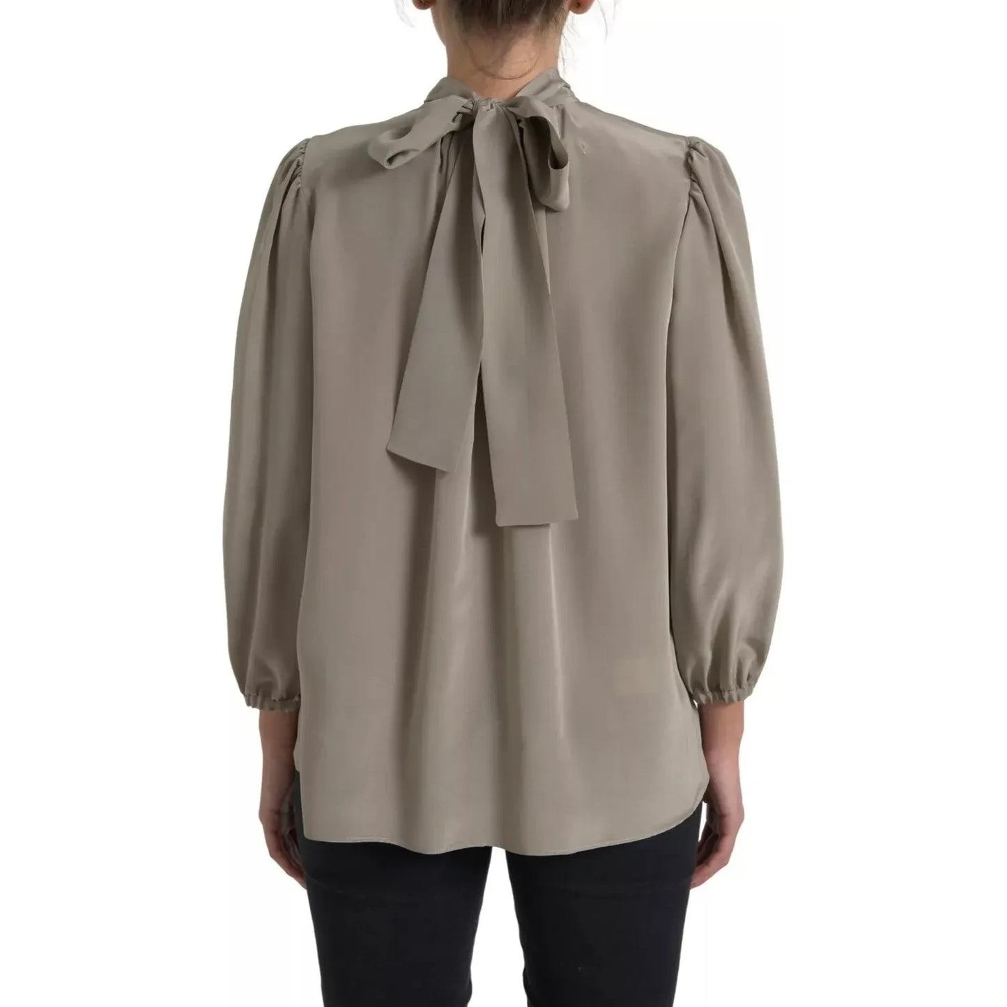 Dolce & Gabbana Gray Mock Neck Long Sleeves Top Blouse TSH83759