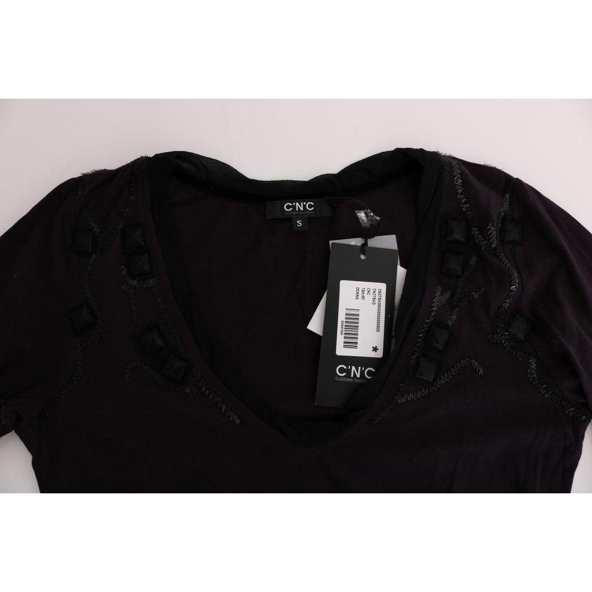 Costume National Purple V-neck Cotton T-shirt TUI10015-1