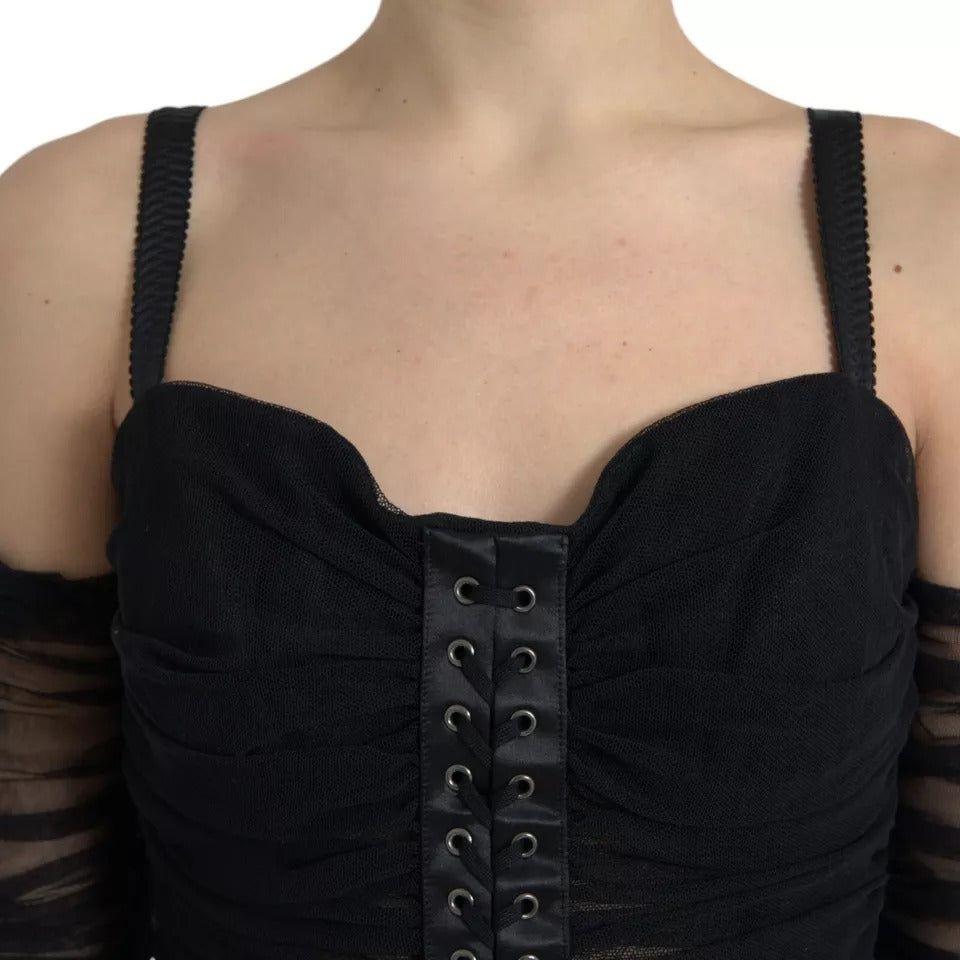 Dolce & Gabbana Black Cold Shoulder Stretch Tulle Midi Dress DR281146-46