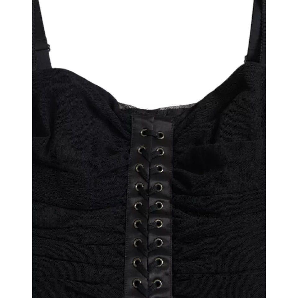 Dolce & Gabbana Black Cold Shoulder Stretch Tulle Midi Dress DR281146-46