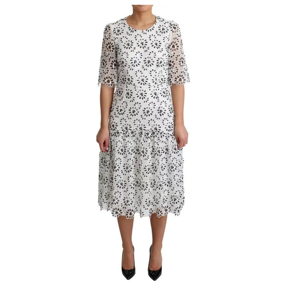Dolce & Gabbana White Cutout Design Polyester A-line Midi Dress DR28009-42