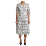 Dolce & Gabbana White Cutout Design Polyester A-line Midi Dress DR28009-42