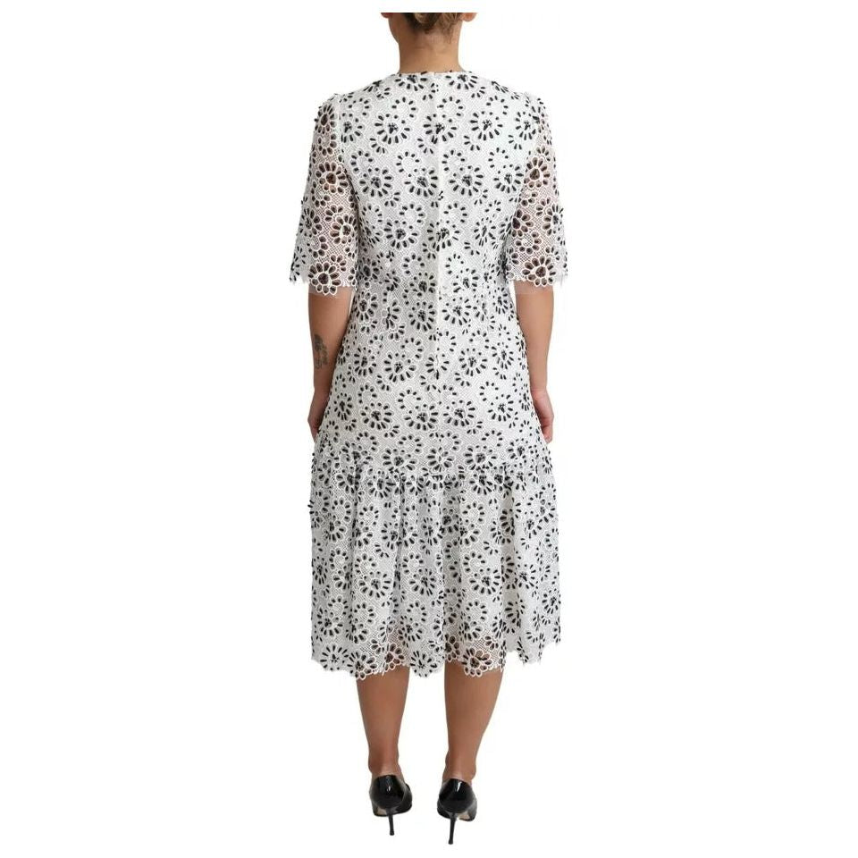 Dolce & Gabbana White Cutout Design Polyester A-line Midi Dress DR28009-42