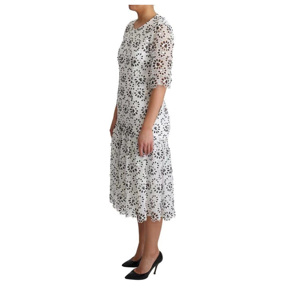 Dolce & Gabbana White Cutout Design Polyester A-line Midi Dress DR28009-42