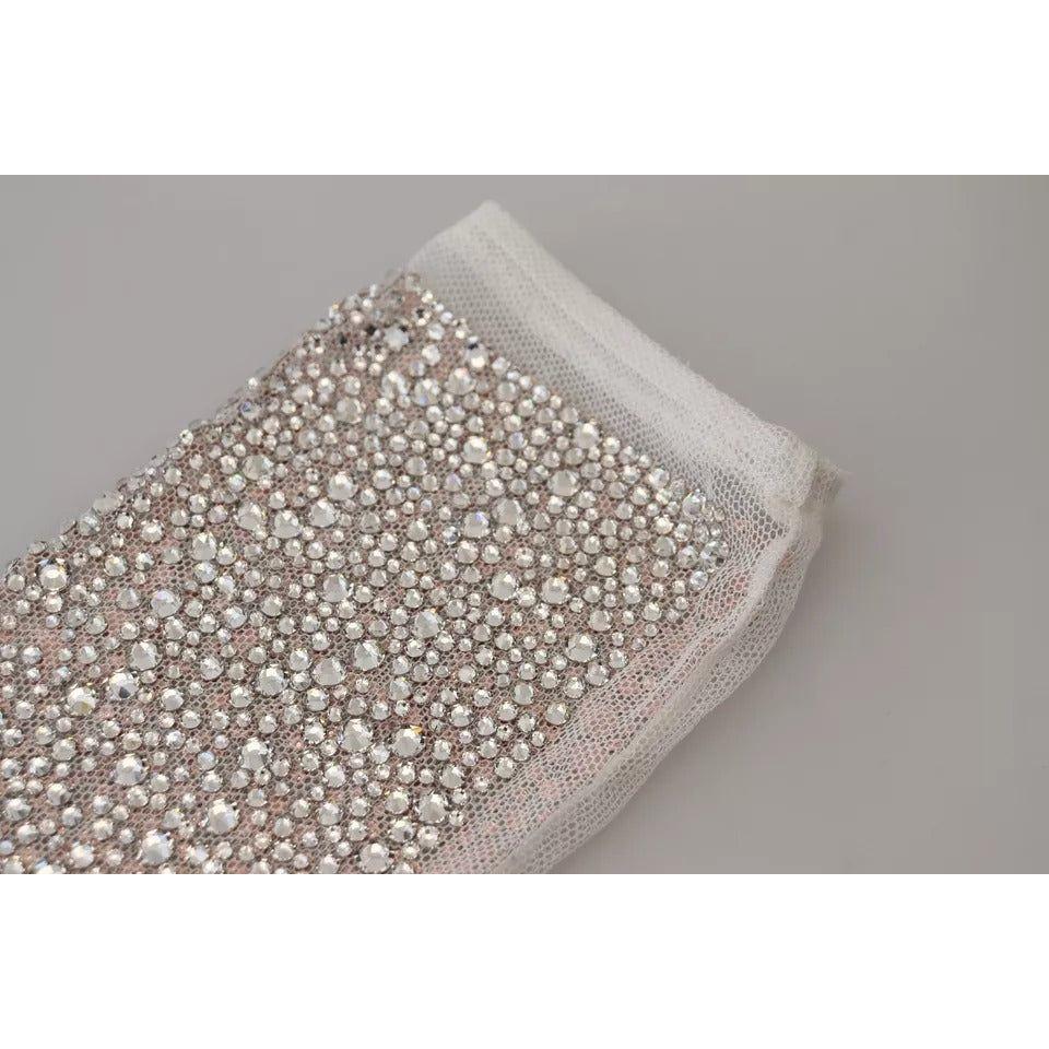 Dolce & Gabbana White Crystal Elbow Length Cotton Tulle Gloves LB3094-7.5