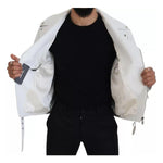 Dolce & Gabbana White Leather Biker Coat Zipper Jacket JKT3430-46