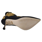 Dolce & Gabbana Black Gold Embroidery Slip On Boots Shoes LA10097-38.5