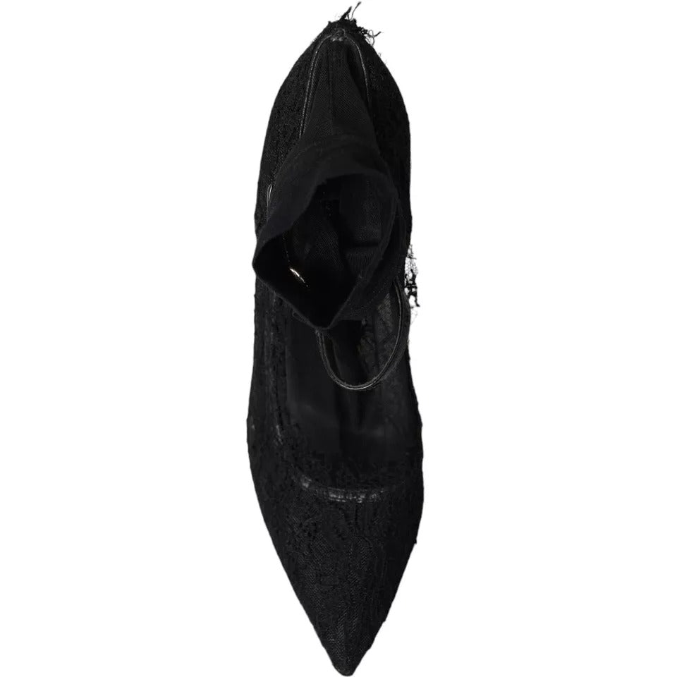 Dolce & Gabbana Black Tulle Stretch Boots Pumps Shoes LA10827-39