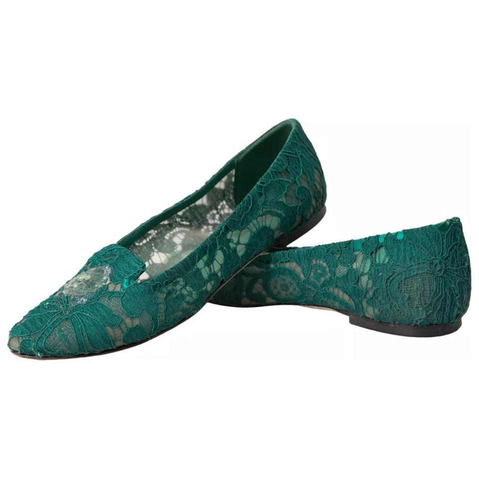 Dolce & Gabbana Green Taormina Lace Slip On Flats Shoes LA10893-36.5