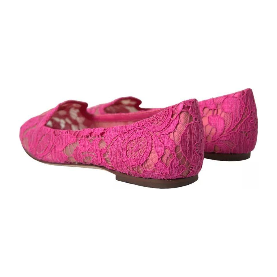 Dolce & Gabbana Pink Taormina Lace Slip On Flats Shoes LA10891-36