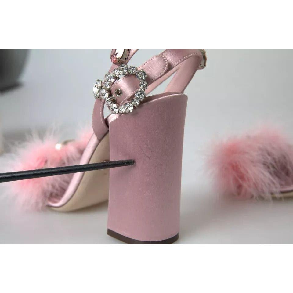 Dolce & Gabbana Pink Turkey Feather Embellished Sandals Shoes LA10797-39