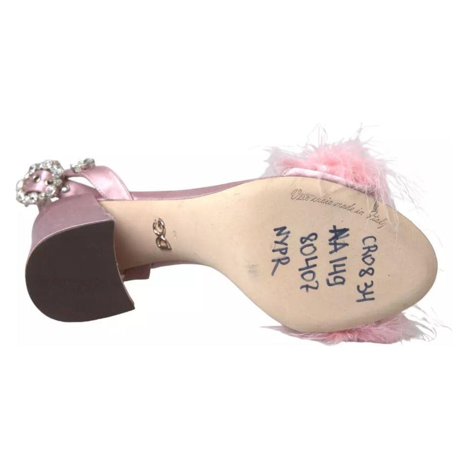 Dolce & Gabbana Pink Turkey Feather Embellished Sandals Shoes LA10797-39