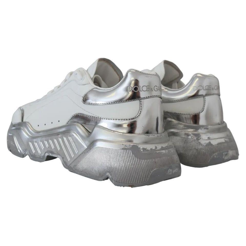 Dolce & Gabbana White Silver Leather Daymaster Sneakers Shoes LA10077-39
