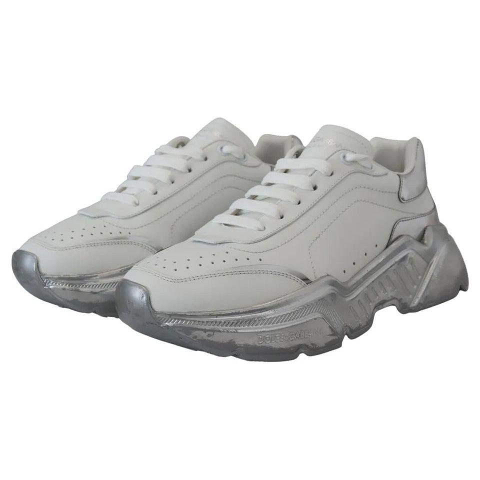 Dolce & Gabbana White Silver Leather Daymaster Sneakers Shoes LA10077-39
