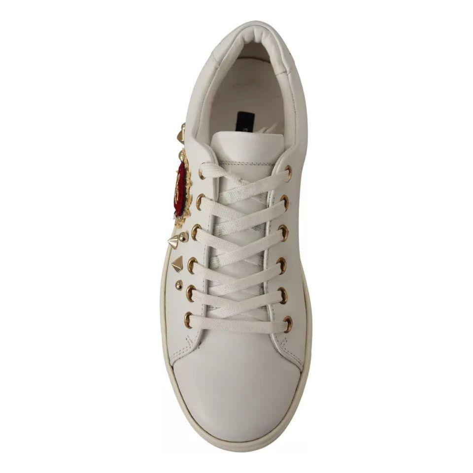 Dolce & Gabbana White Leather Gold Red Heart Sneakers Shoes LA9896#1-35