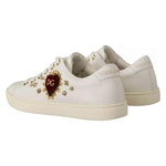 Dolce & Gabbana White Leather Gold Red Heart Sneakers Shoes LA9896#1-35