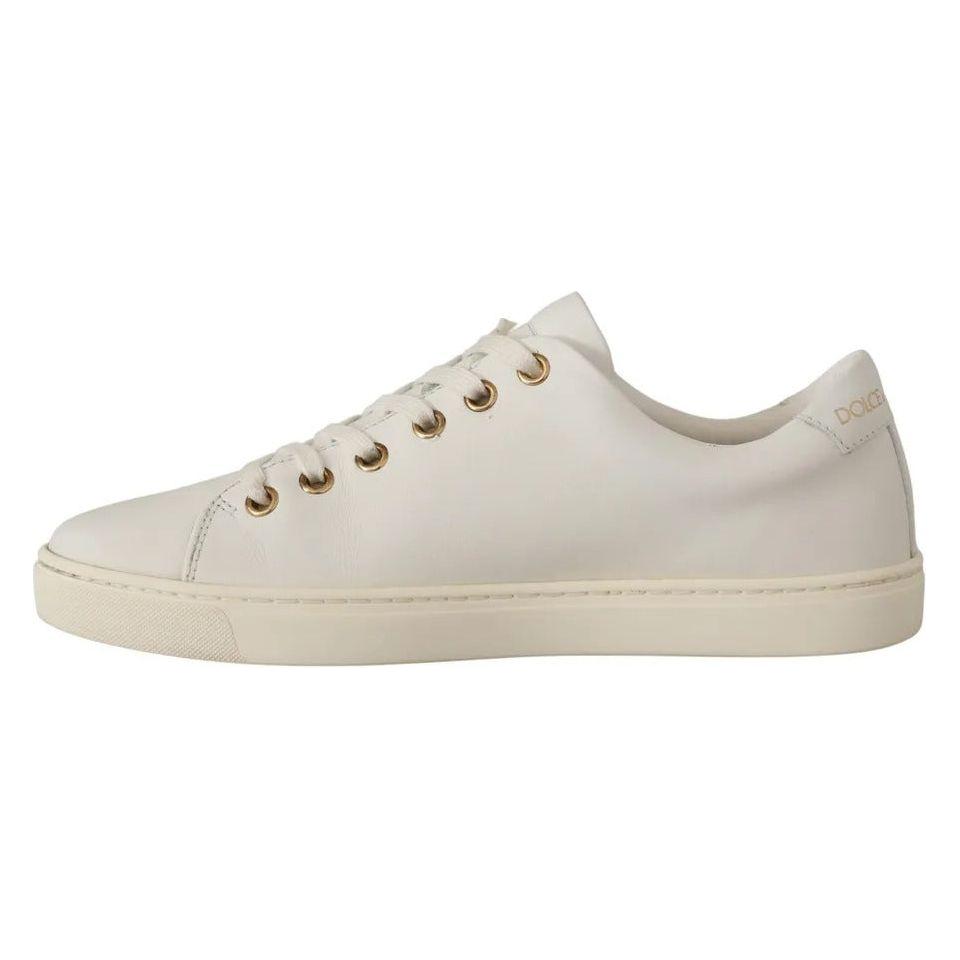 Dolce & Gabbana White Leather Gold Red Heart Sneakers Shoes LA9896#1-35