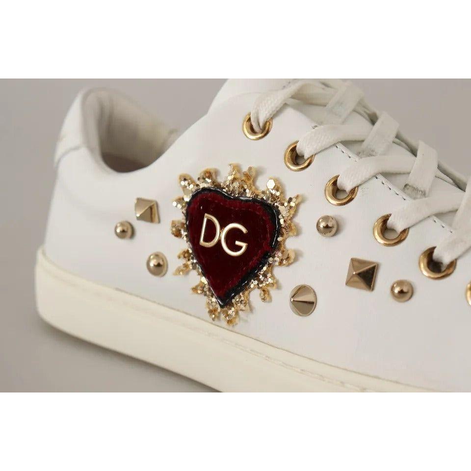Dolce & Gabbana White Leather Gold Red Heart Sneakers Shoes LA9896#1-35