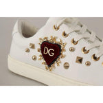 Dolce & Gabbana White Leather Gold Red Heart Sneakers Shoes LA9896#1-35