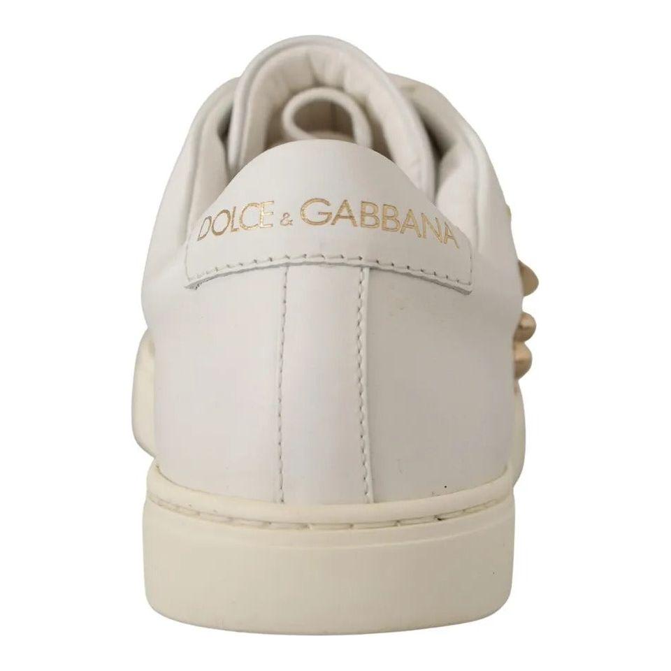Dolce & Gabbana White Leather Gold Red Heart Sneakers Shoes LA9896#1-35