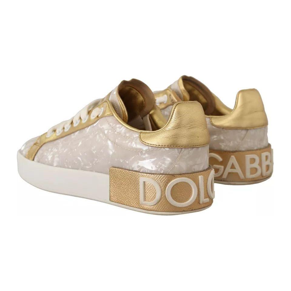 Dolce & Gabbana White Portofino Mother Of Pearl Sneakers Casual Shoes LA9278-36