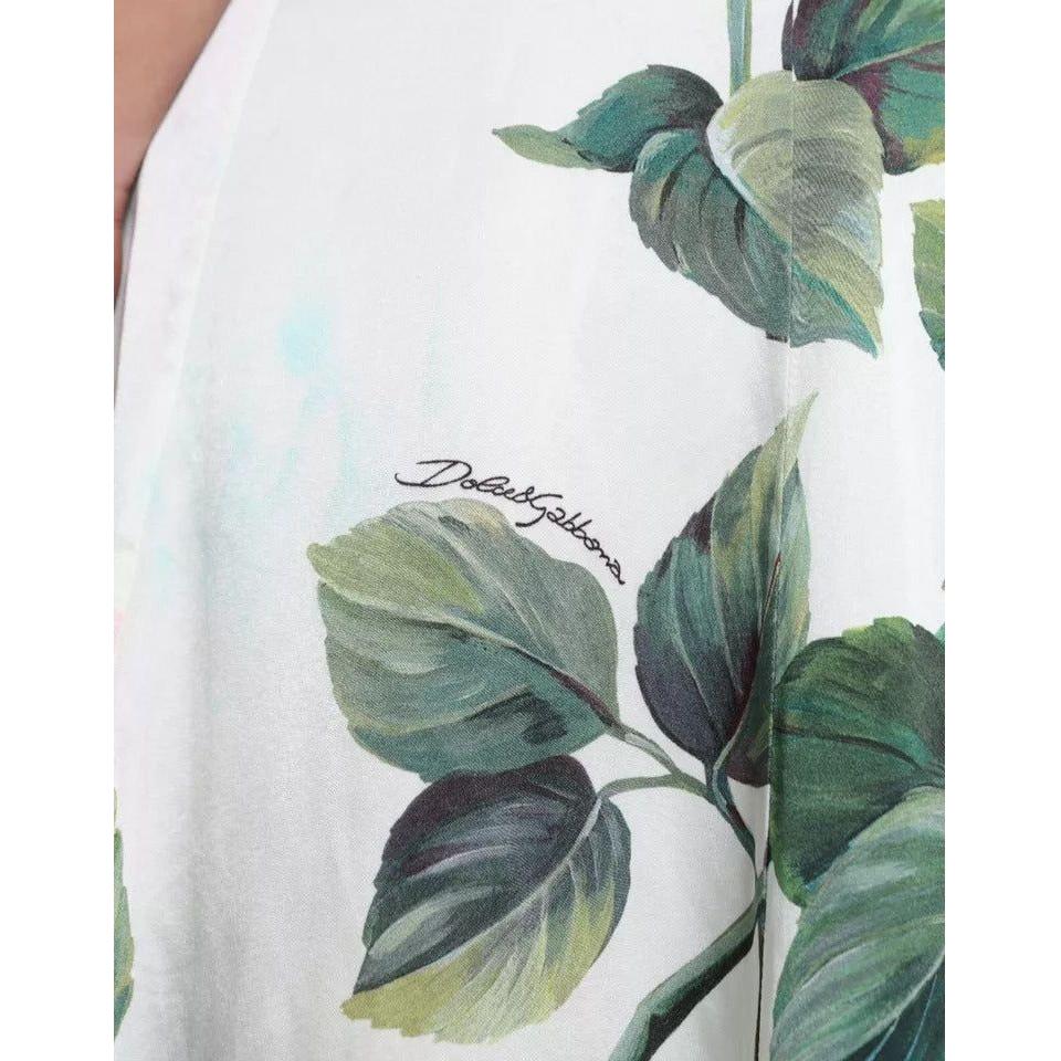 Dolce & Gabbana White Rose Print High Waist Midi A-line Skirt SKI1921-40