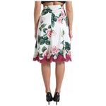 Dolce & Gabbana White Rose Print High Waist Midi A-line Skirt SKI1921-40