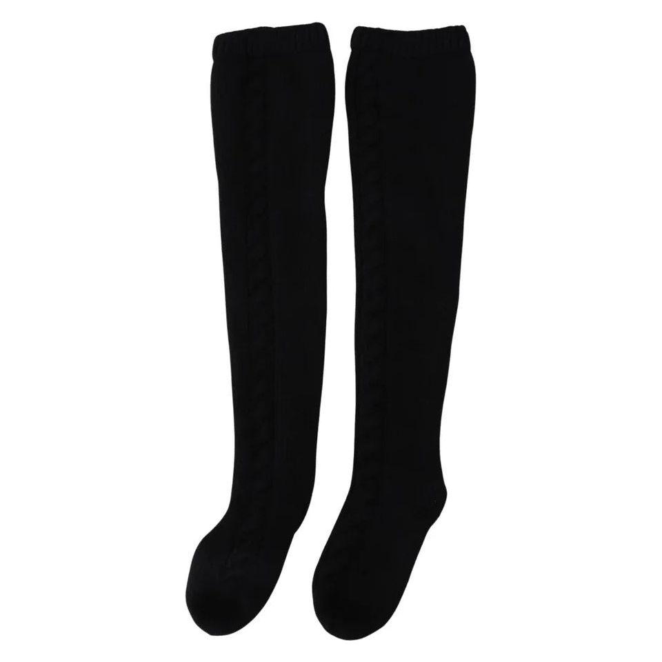 Dolce & Gabbana Black Wool Knit Calf Long Women Accessory Socks SCS2067-S